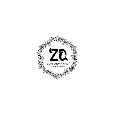 Klasik Çiçek Monogramı ZQ ve Zarif Çerçeve Tasarımı