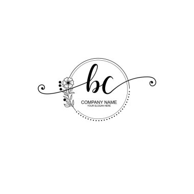 BC Monogramlı Zarif Çiçek Baş Logosu Tasarımı