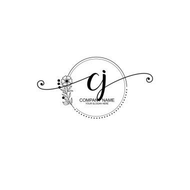 CJ Monogramlı Zarif Çiçek Baş Logosu Tasarımı