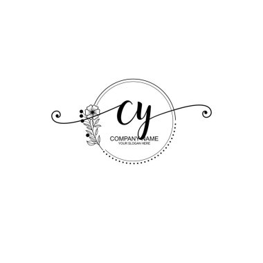 CY Monogramlı Zarif Çiçek Baş Logosu Tasarımı