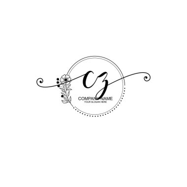 CZ Monogramlı Zarif Çiçek Baş Logosu Tasarımı