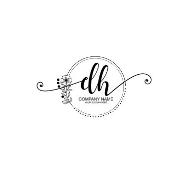 DH Monogramlı Zarif Çiçek Baş Logosu Tasarımı