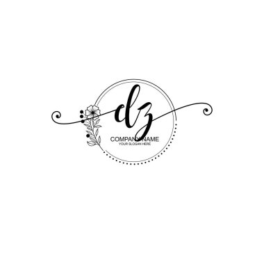 DZ Monogramlı Zarif Çiçek Baş Logosu Tasarımı