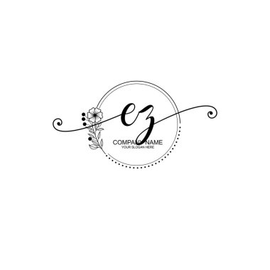 EZ Monogramlı Zarif Çiçek Baş Logosu Tasarımı