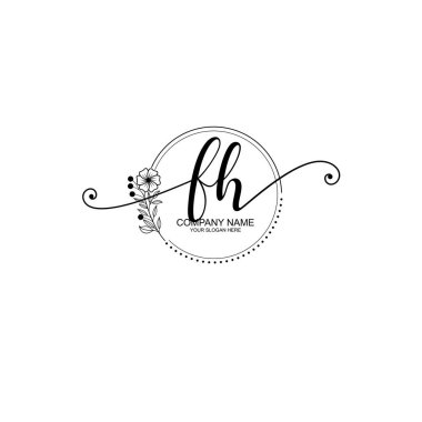 FH Monogramlı Zarif Çiçek Baş Logosu Tasarımı