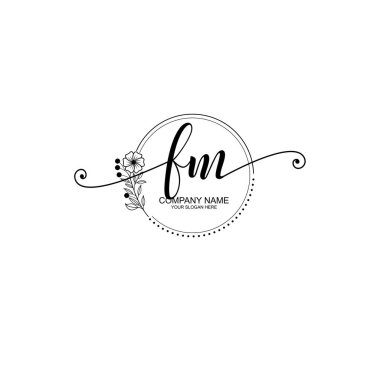 FM Monogramlı Zarif Çiçek Baş Logosu Tasarımı