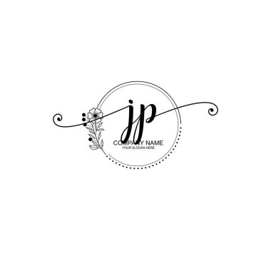 JP Monogramlı Zarif Çiçek Baş Logosu Tasarımı