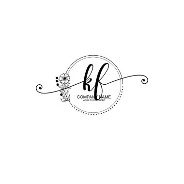 KF Monogramlı Zarif Çiçek Baş Logosu Tasarımı