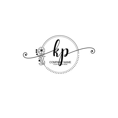 KP Monogramlı Zarif Çiçek Baş Logosu Tasarımı