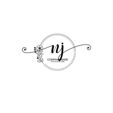 NJ Monogram ile Zarif Çiçek Baş Logosu Tasarımı