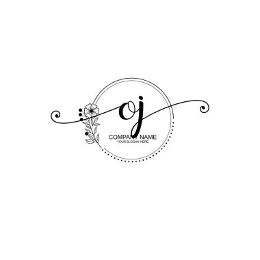 OJ Monogramlı Zarif Çiçek Baş Logosu Tasarımı