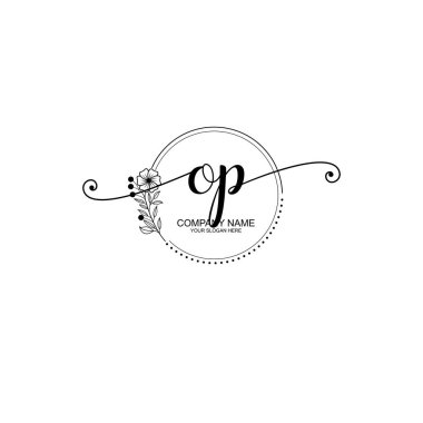 OP Monogramlı Zarif Çiçek Baş Logosu Tasarımı