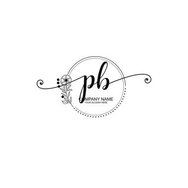 PB Monogramlı Zarif Çiçek Baş Logosu Tasarımı