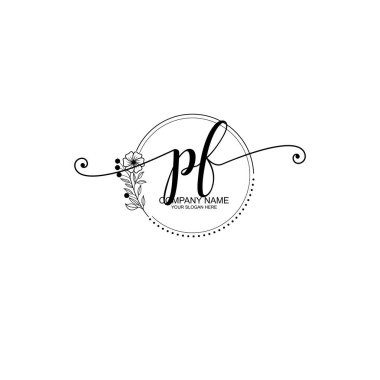 PF Monogramlı Zarif Çiçek Baş Logosu Tasarımı