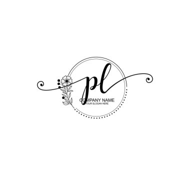 PL Monogramlı Zarif Çiçek Baş Logosu Tasarımı