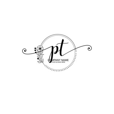 PT Monogramlı Zarif Çiçek Baş Logosu Tasarımı