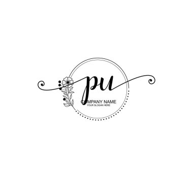 PU Monogramlı Zarif Çiçek Baş Logosu Tasarımı