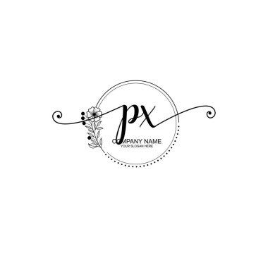 PX Monogramlı Zarif Çiçek Baş Logosu Tasarımı