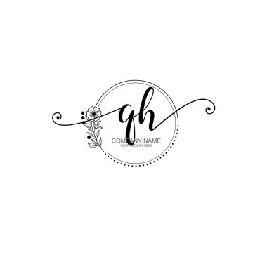 QH Monogram ile Zarif Çiçek Baş Logosu Tasarımı