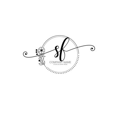 SF Monogramlı Zarif Çiçek Baş Logosu Tasarımı