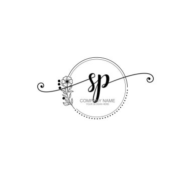SP Monogramlı Zarif Çiçek Baş Logosu Tasarımı