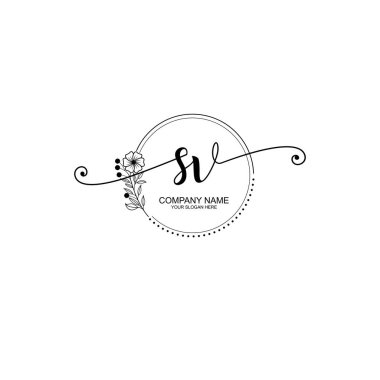 SV Monogramlı Zarif Çiçek Baş Logosu Tasarımı