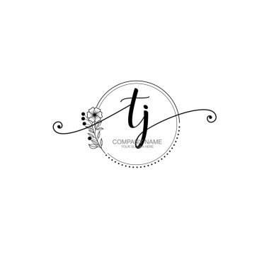 TJ Monogramlı Zarif Çiçek Baş Logosu Tasarımı