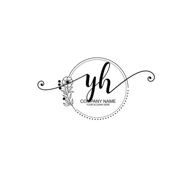 YH Monogramlı Zarif Çiçek Baş Logosu Tasarımı
