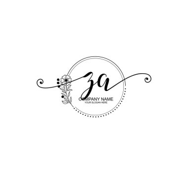 ZA Monogramlı Zarif Çiçek Baş Logosu Tasarımı