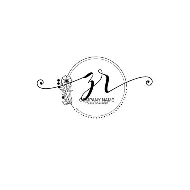 ZR Monogramlı Zarif Çiçek Baş Logosu Tasarımı