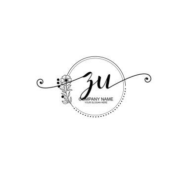 ZU Monogramlı Zarif Çiçek Baş Logosu Tasarımı