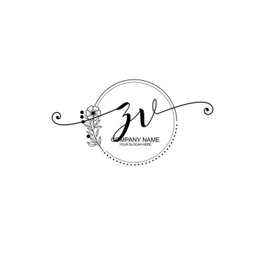 ZV Monogramlı Zarif Çiçek Baş Logosu Tasarımı