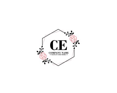 Floral ve El Yazısı Biçimli CE İlk Logo Tasarımı