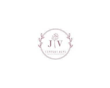 Çiçek ve Minimalist Elementlerle JV El Yazısı Logosu