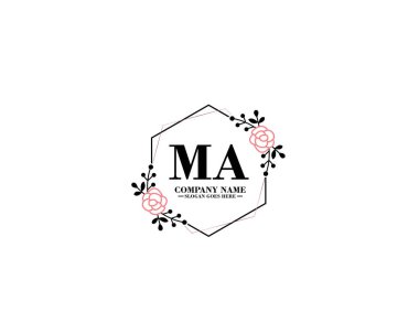 Çiçek ve El Yazısı Biçimli MA İlk Logo Tasarımı