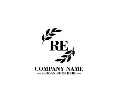 Modern Çiçek Monogramı RE Logo Tasarım Şablonu