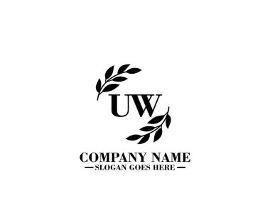 Modern Çiçek Monogramı UW Logo Tasarım Şablonu