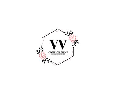 Çiçek ve El Yazısı Biçimli VV İlk Logo Tasarımı