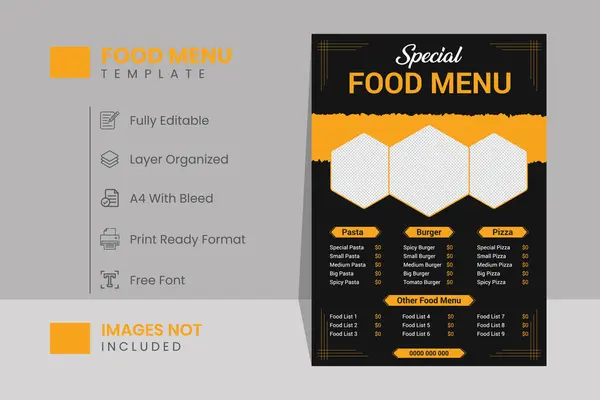 Restoran yemeği menüsü şablonu a4 yazdırılabilir dizayn