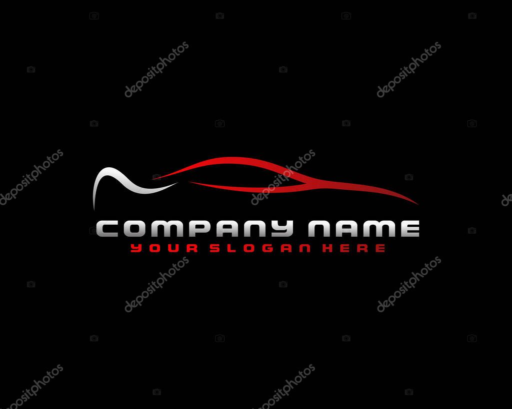 Modern Automotive Logo with Sleek Red Car Silhouette