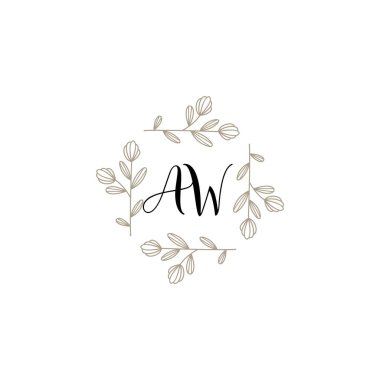Baş harfleri AW olan Botanik Monogram Logoları