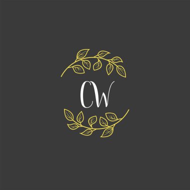 Baş harfli CW ile Botanik Monogram Logoları