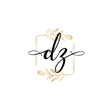Üzerinde DZ harfleri olan Çiçek Monogram Logoları
