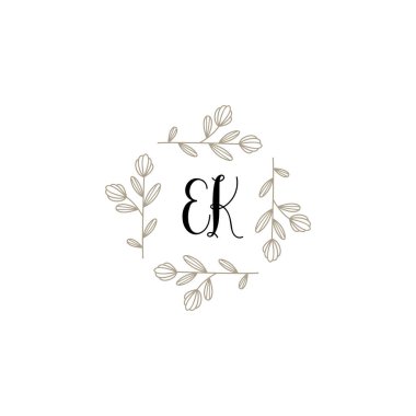 Baş harfleri EK olan Botanik Monogram Logoları