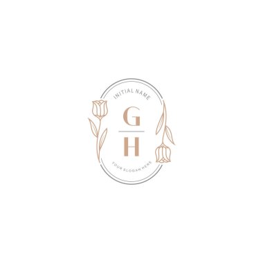 Baş harfi GH olan Botanik Monogram Logoları