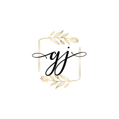 GJ Baş harfli Çiçek Monogram Logoları