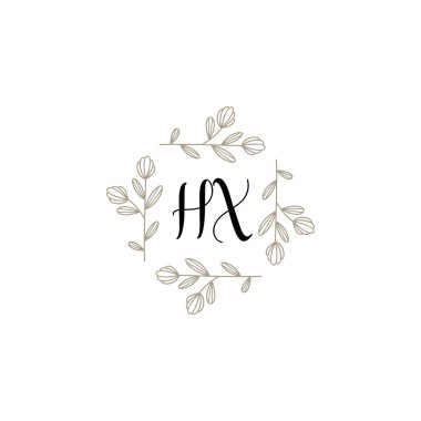 Baş harfi HX olan Botanik Monogram Logoları