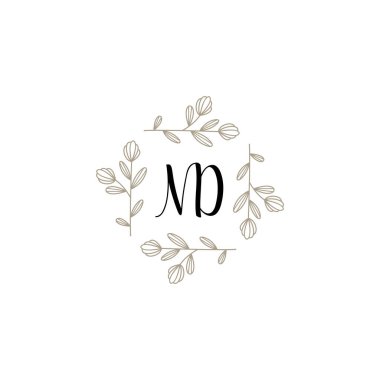 Baş harfleri ND olan Botanik Monogram Logoları