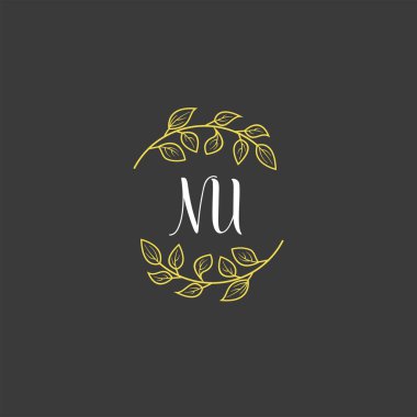Baş harfi NU olan Botanik Monogram Logoları