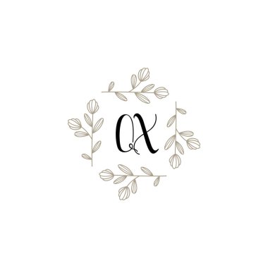 Baş harfi QX olan Botanik Monogram Logoları